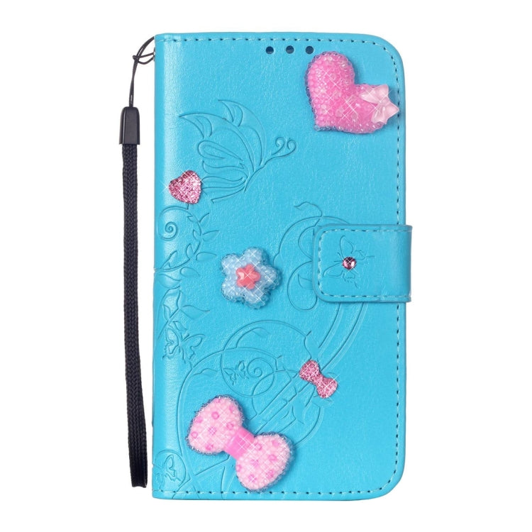 For  iPhone 8 & 7  Heart Diamond Encrusted Flowers Embossing Horizontal Flip Leather Case with Holder & Card Slots & Wallet & Lanyard