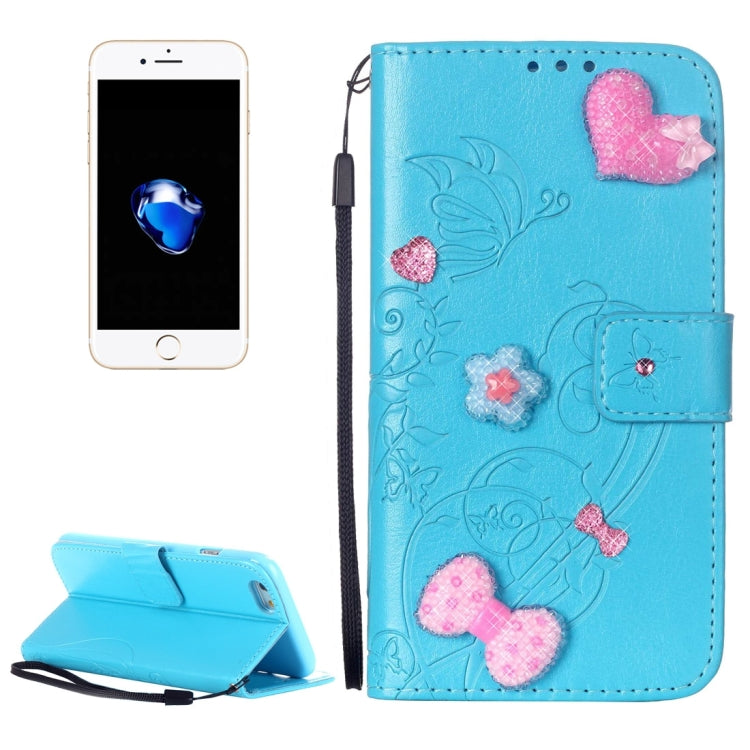 For  iPhone 8 & 7  Heart Diamond Encrusted Flowers Embossing Horizontal Flip Leather Case with Holder & Card Slots & Wallet & Lanyard