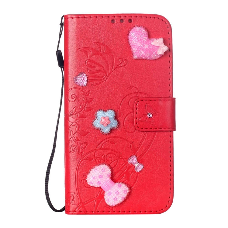 For  iPhone 8 & 7  Heart Diamond Encrusted Flowers Embossing Horizontal Flip Leather Case with Holder & Card Slots & Wallet & Lanyard