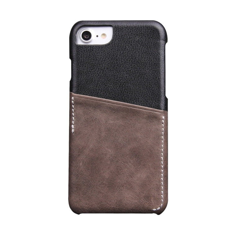 For  iPhone 8 & 7  Genuine Cowhide Leather Color Matching Back Cover Case with Card Slot(Taupe)