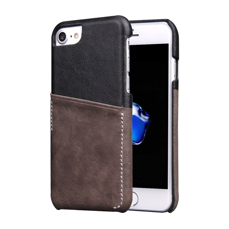 For  iPhone 8 & 7  Genuine Cowhide Leather Color Matching Back Cover Case with Card Slot(Taupe)