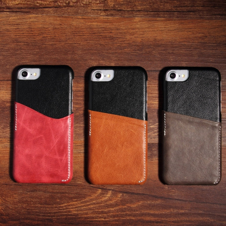 For  iPhone 8 & 7  Genuine Cowhide Leather Color Matching Back Cover Case with Card Slot(Taupe)