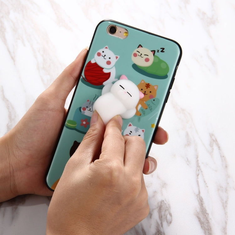 For  iPhone 8 & 7  3D Green Background Lovely Cat Cartoon Pattern Squeeze Relief IMD Workmanship Squishy Dropproof Protective Back Cover Case