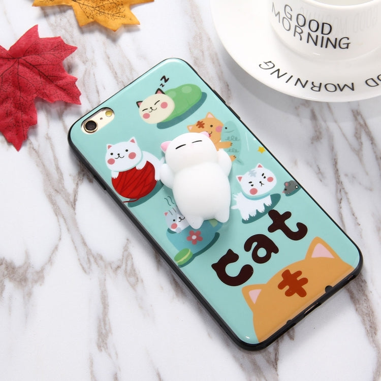 For  iPhone 8 & 7  3D Green Background Lovely Cat Cartoon Pattern Squeeze Relief IMD Workmanship Squishy Dropproof Protective Back Cover Case