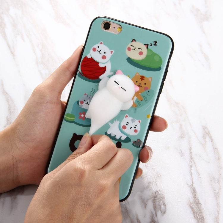 For  iPhone 8 & 7  3D Green Background Lovely Cat Cartoon Pattern Squeeze Relief IMD Workmanship Squishy Dropproof Protective Back Cover Case