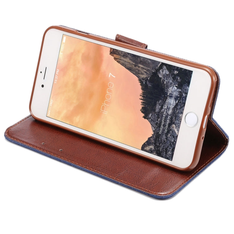 For  iPhone 8 & 7  Cotton Print Texture Horizontal Flip Leather Case with Holder & Card Slots(Blue)