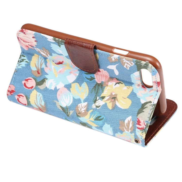 For  iPhone 8 & 7  Cotton Print Texture Horizontal Flip Leather Case with Holder & Card Slots(Blue)