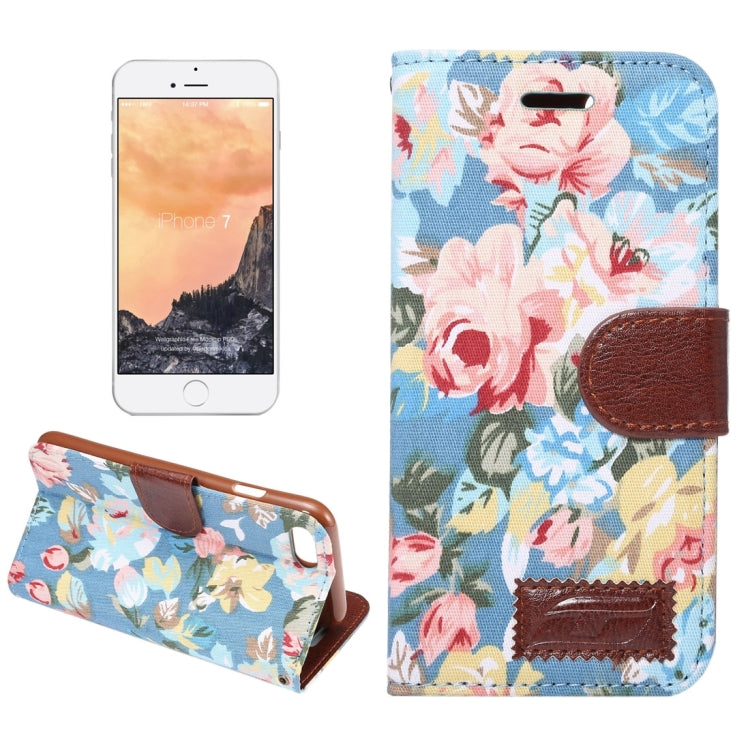 For  iPhone 8 & 7  Cotton Print Texture Horizontal Flip Leather Case with Holder & Card Slots(Blue)