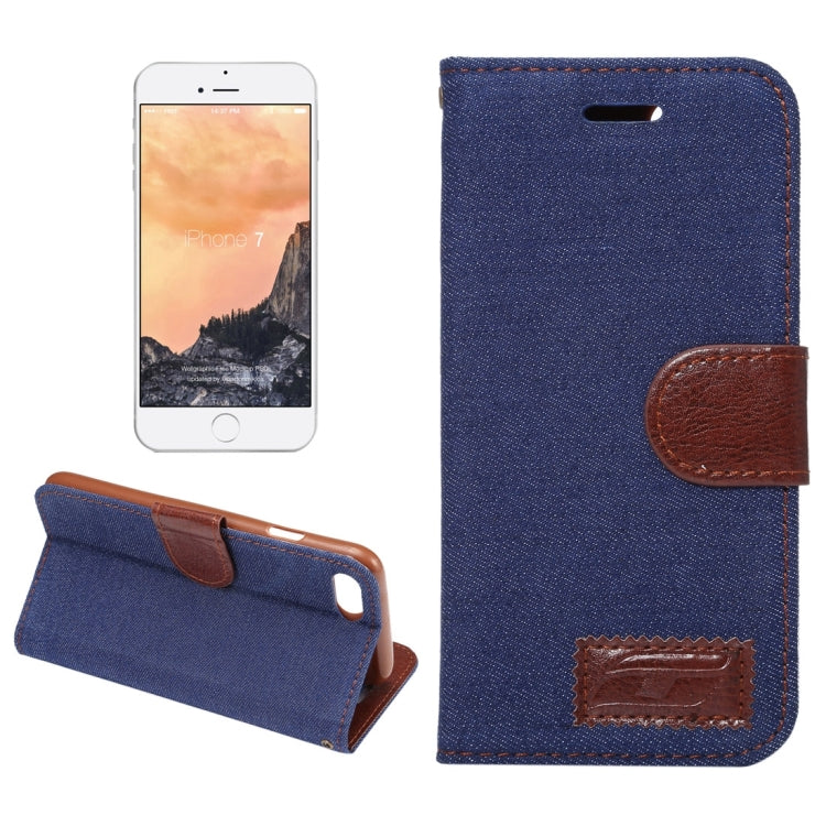 For  iPhone 8 & 7  Cowboy Cloth Texture Horizontal Flip Leather Case with Holder & Card Slots (Dark Blue)