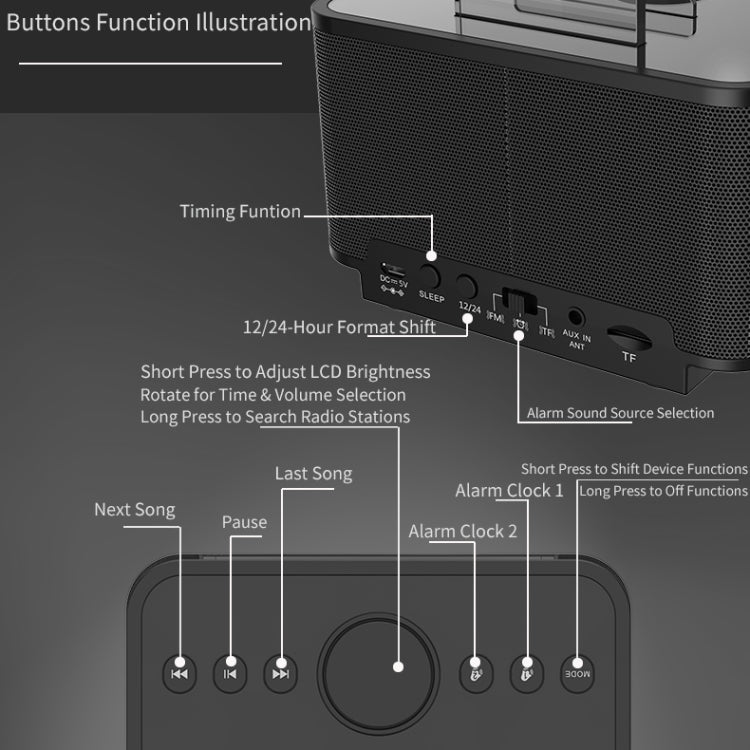 X7 Bluetooth Mega Bass Alarm Box Clock Radio