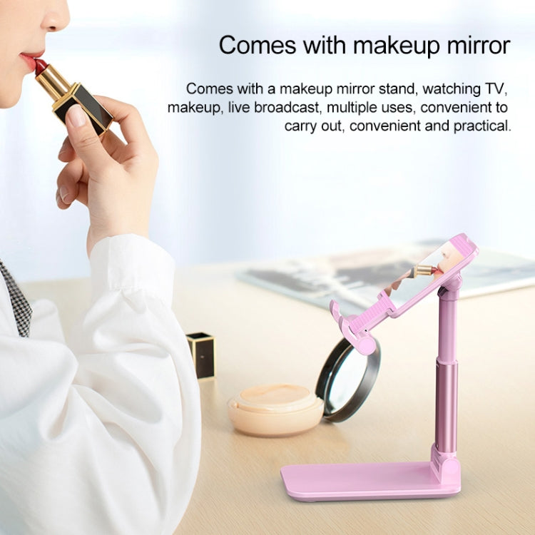 CH002 Universal Portable Foldable Mobile Phone Tablet Desktop Holder Bracket with Mirror (Pink)