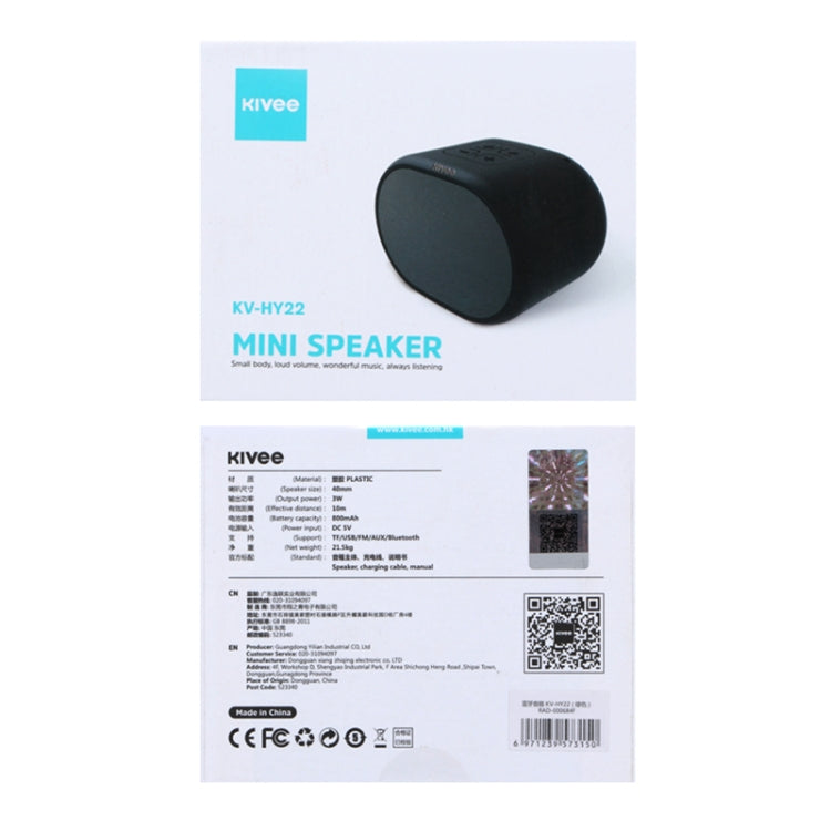 KIVEE KV-HY22 Mini Bluetooth Speaker Bluetooth 4.2, Support TF & USB & FM & AUX