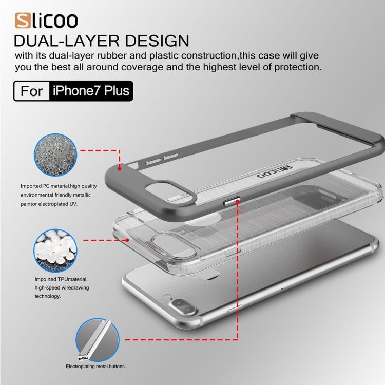 SLiCOO for iPhone 8 Plus & 7 Plus   Concise Fashion Separable Dichromatic Brushed Texture Transparent TPU + Electroplating PC Combination Case