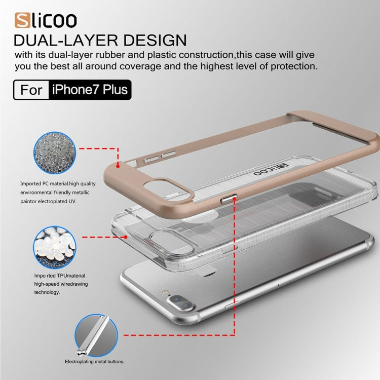 SLiCOO for iPhone 8 Plus & 7 Plus   Concise Fashion Separable Dichromatic Brushed Texture Transparent TPU + Electroplating PC Combination Case