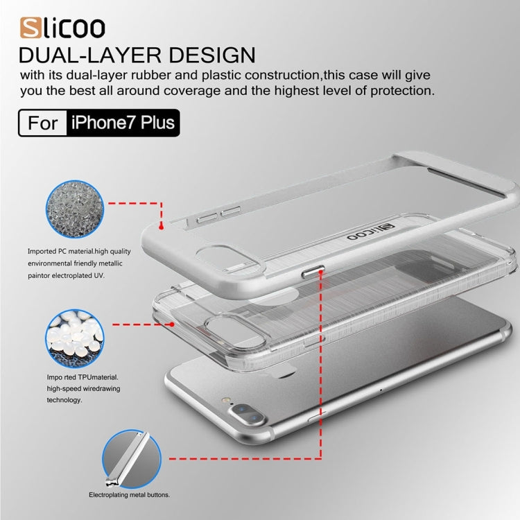 SLiCOO for iPhone 8 Plus & 7 Plus   Concise Fashion Separable Dichromatic Brushed Texture Transparent TPU + Electroplating PC Combination Case