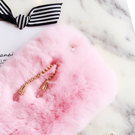 For iPhone 8 Plus & 7 Plus   Rabbit Hair Fur Protective Cover Case with Pendant (Pink)
