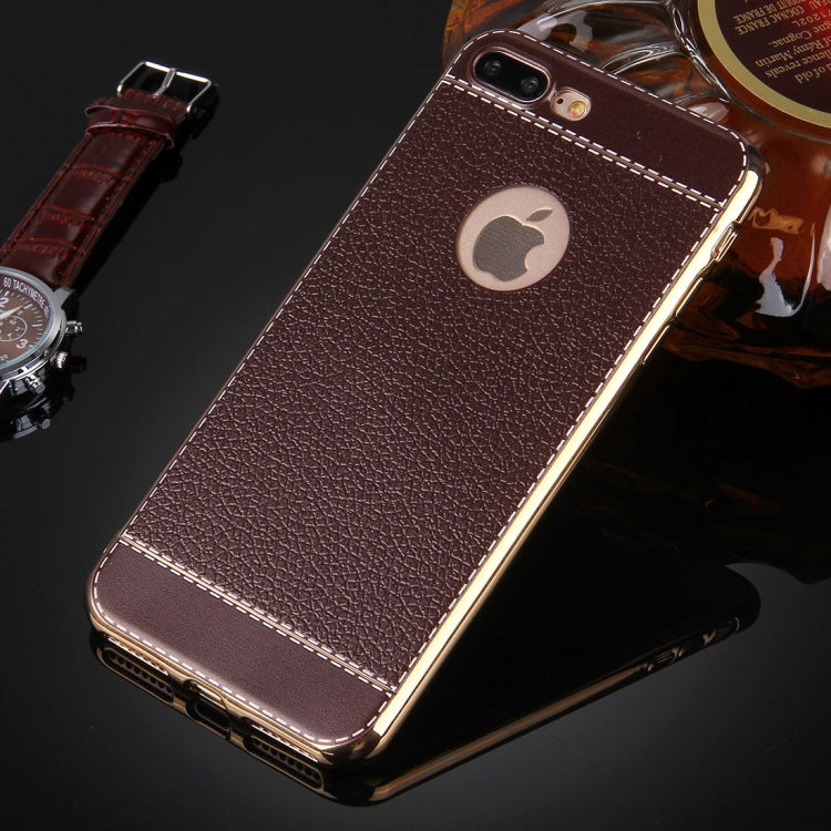For iPhone 8 Plus & 7 Plus   3D Litchi Texture Soft TPU Protective Case