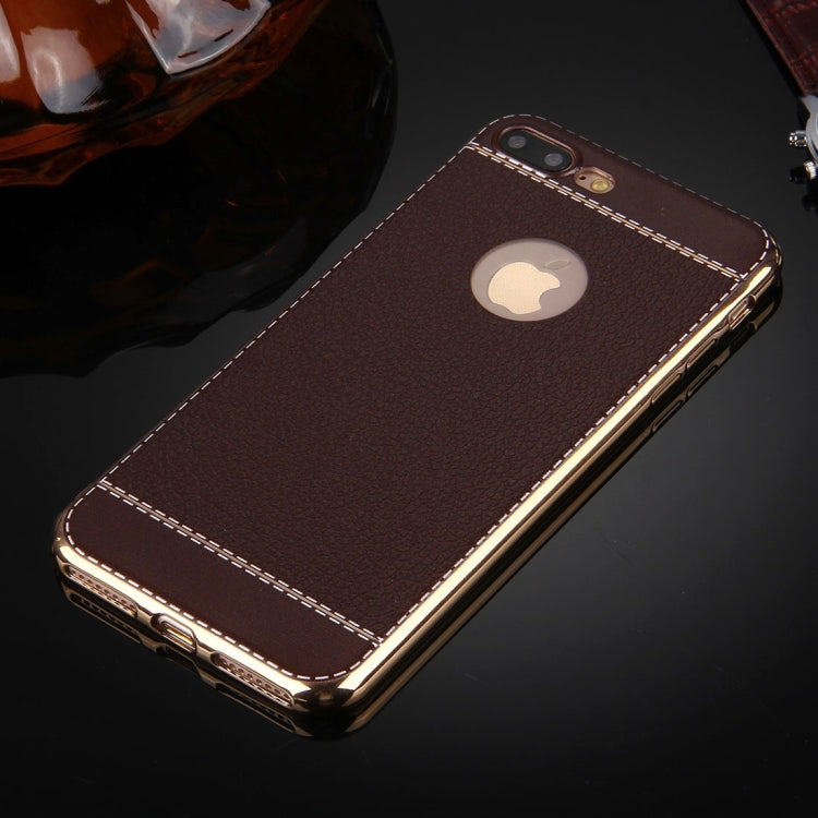 For iPhone 8 Plus & 7 Plus   3D Litchi Texture Soft TPU Protective Case