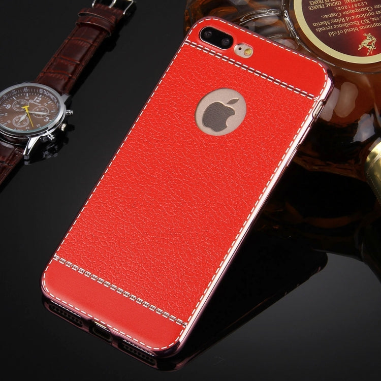 For iPhone 8 Plus & 7 Plus   3D Litchi Texture Soft TPU Protective Case