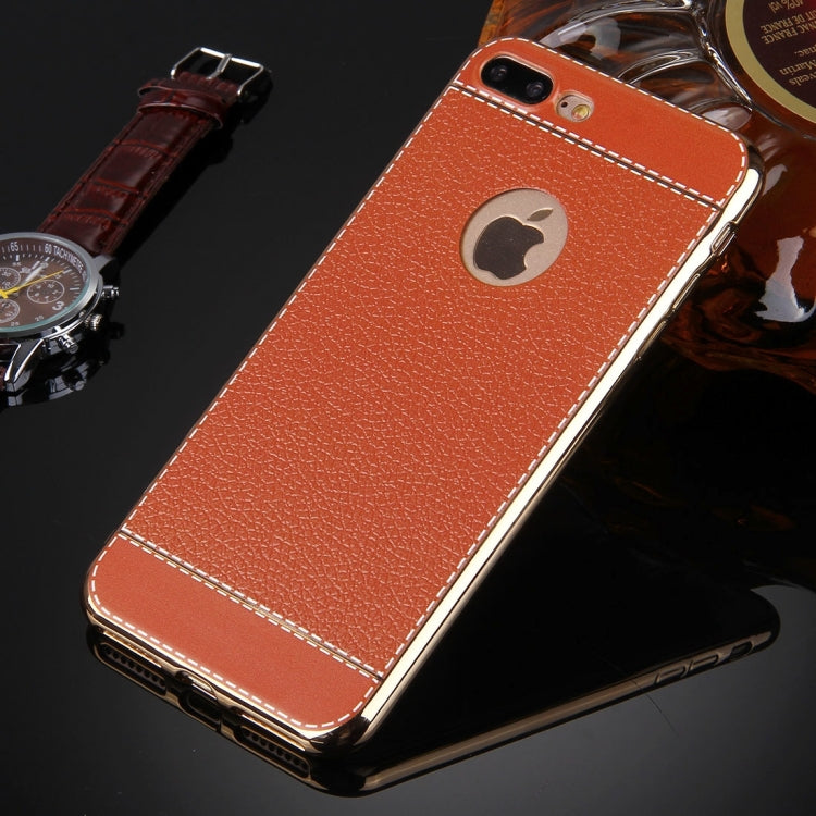 For iPhone 8 Plus & 7 Plus   3D Litchi Texture Soft TPU Protective Case