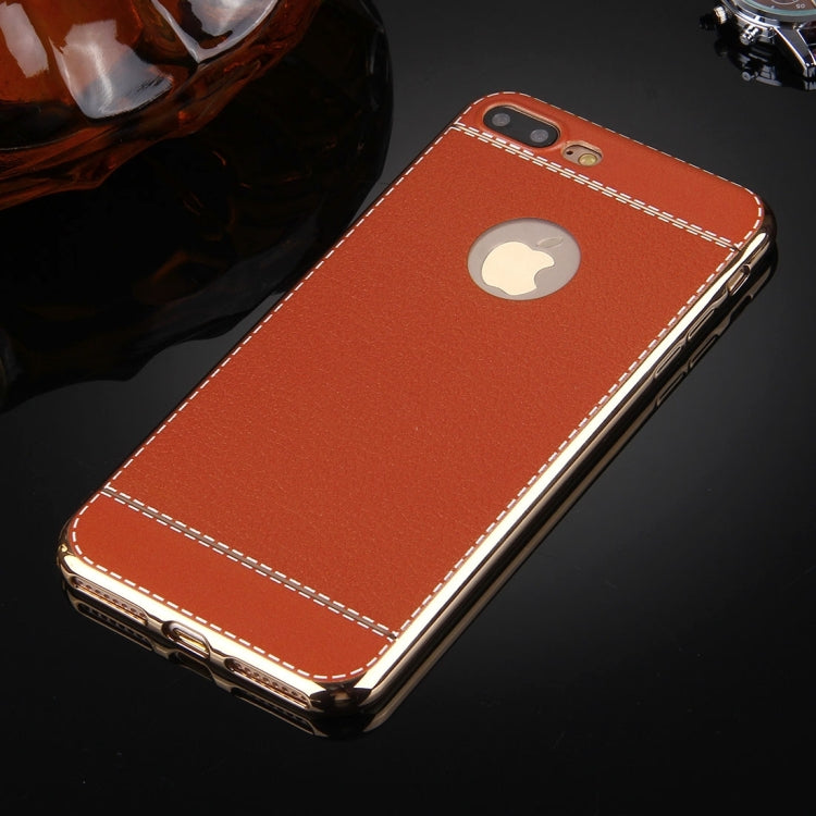 For iPhone 8 Plus & 7 Plus   3D Litchi Texture Soft TPU Protective Case