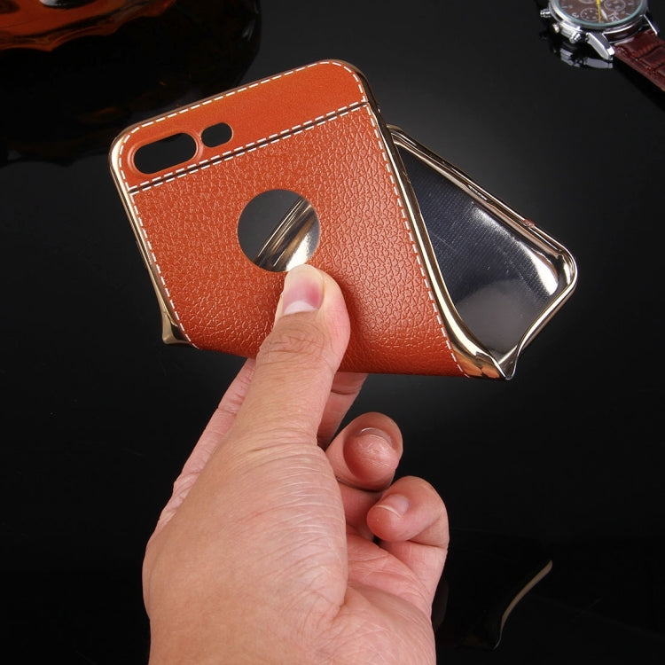 For iPhone 8 Plus & 7 Plus   3D Litchi Texture Soft TPU Protective Case