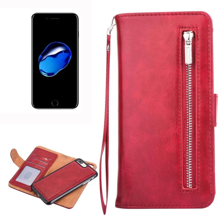 For iPhone 8 Plus & 7 Plus   Separable Crazy Horse Texcture Horizontal Flip Zipper Leather Case with Card Slot & & Wallet & Photo Frame & Lanyard