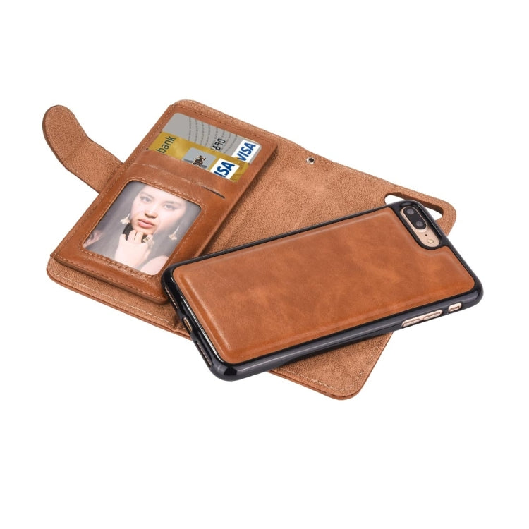 For iPhone 8 Plus & 7 Plus   Separable Crazy Horse Texcture Horizontal Flip Zipper Leather Case with Card Slot & & Wallet & Photo Frame & Lanyard