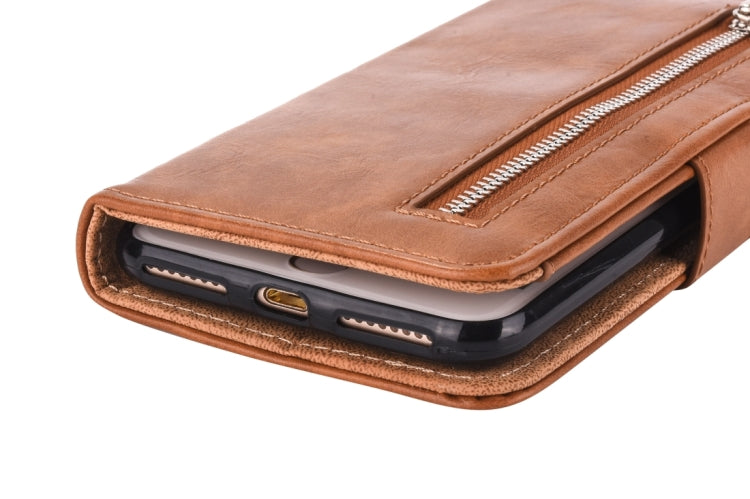 For iPhone 8 Plus & 7 Plus   Separable Crazy Horse Texcture Horizontal Flip Zipper Leather Case with Card Slot & & Wallet & Photo Frame & Lanyard