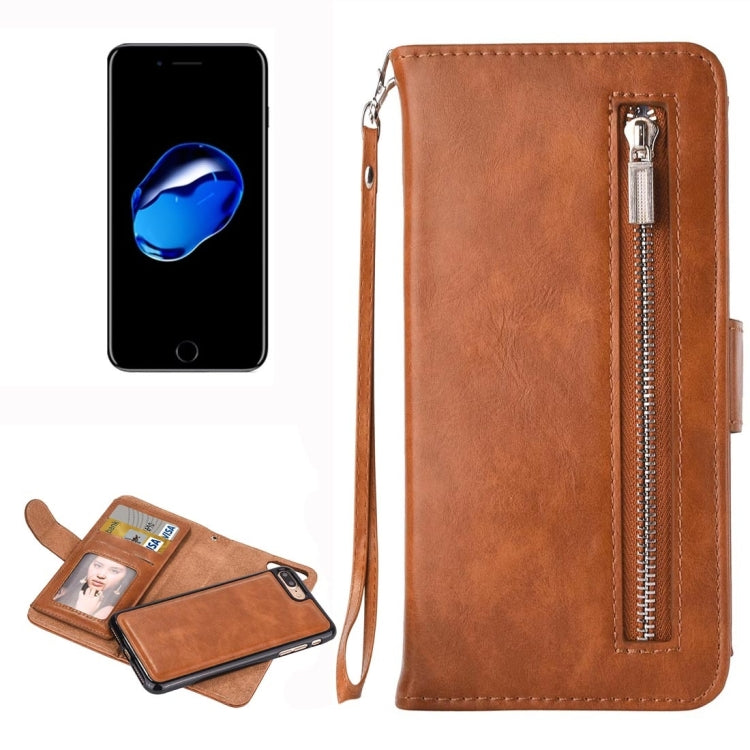 For iPhone 8 Plus & 7 Plus   Separable Crazy Horse Texcture Horizontal Flip Zipper Leather Case with Card Slot & & Wallet & Photo Frame & Lanyard