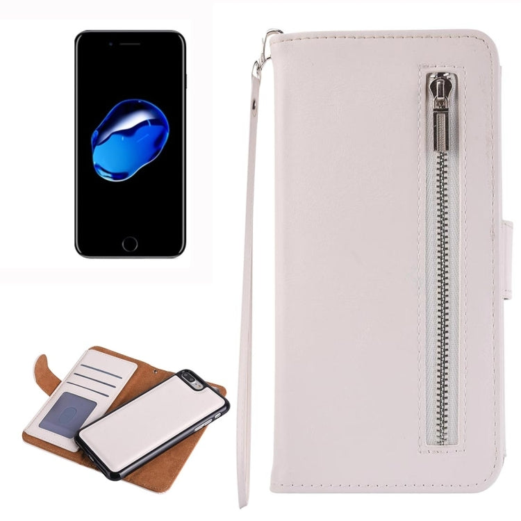 For iPhone 8 Plus & 7 Plus   Separable Crazy Horse Texcture Horizontal Flip Zipper Leather Case with Card Slot & & Wallet & Photo Frame & Lanyard