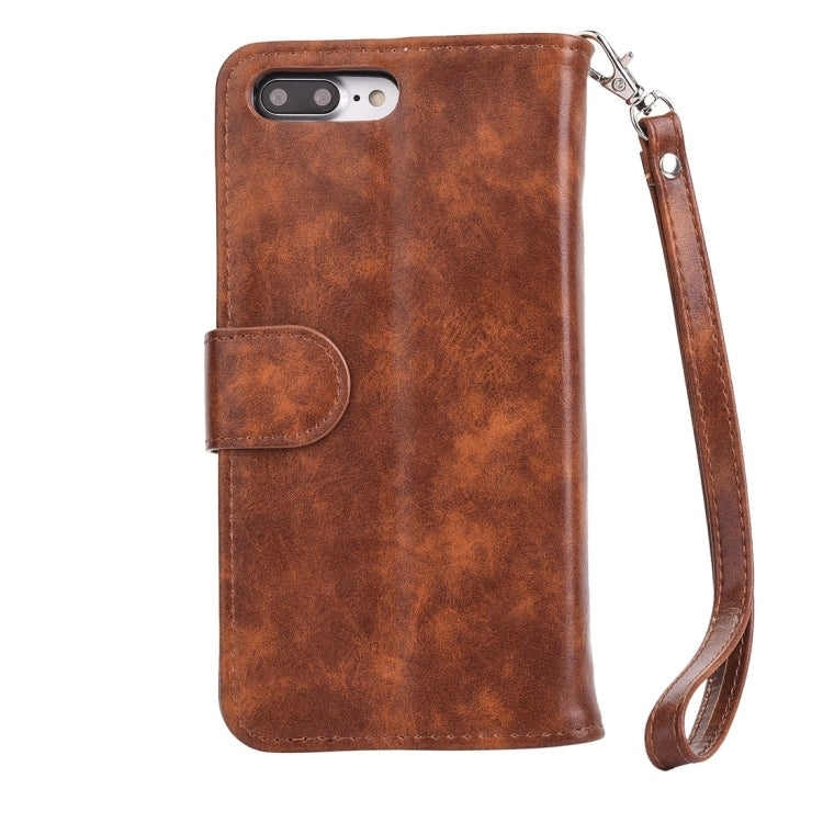 For iPhone 8 Plus & 7 Plus   Separable Crazy Horse Texcture Horizontal Flip Zipper Leather Case with Card Slot & & Wallet & Photo Frame & Lanyard
