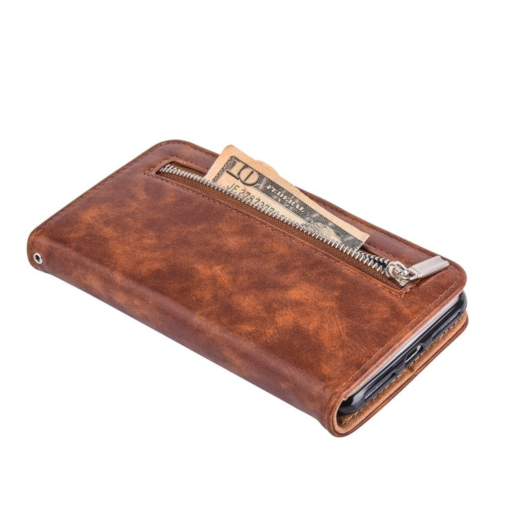 For iPhone 8 Plus & 7 Plus   Separable Crazy Horse Texcture Horizontal Flip Zipper Leather Case with Card Slot & & Wallet & Photo Frame & Lanyard