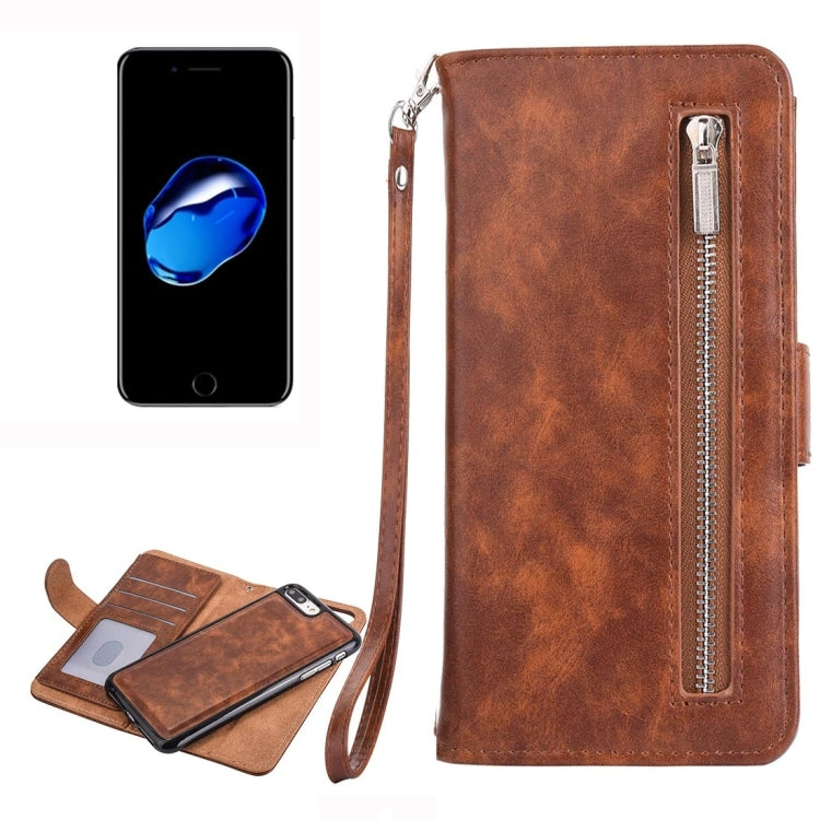 For iPhone 8 Plus & 7 Plus   Separable Crazy Horse Texcture Horizontal Flip Zipper Leather Case with Card Slot & & Wallet & Photo Frame & Lanyard