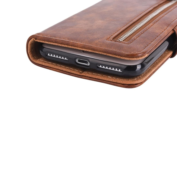 For iPhone 8 Plus & 7 Plus   Separable Crazy Horse Texcture Horizontal Flip Zipper Leather Case with Card Slot & & Wallet & Photo Frame & Lanyard