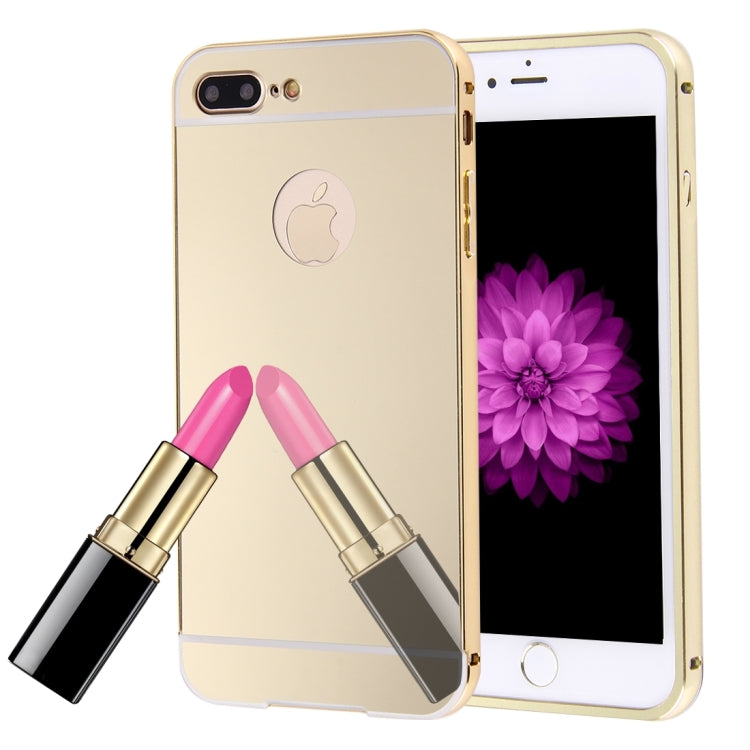 For iPhone 8 Plus & 7 Plus   Separable Electroplating Mirror Push Pull PC Protective Case Back Shell Cover + Metal Bumper Frame