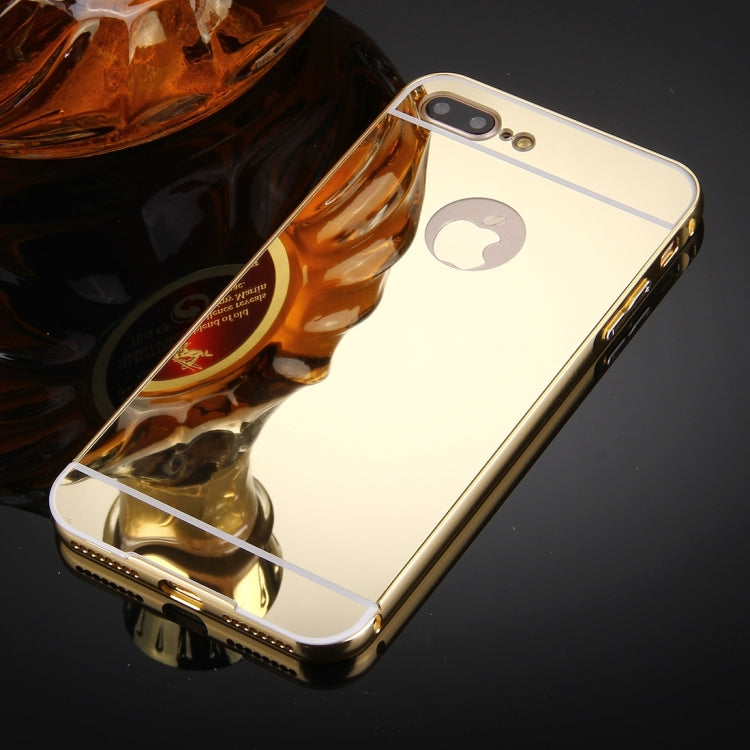For iPhone 8 Plus & 7 Plus   Separable Electroplating Mirror Push Pull PC Protective Case Back Shell Cover + Metal Bumper Frame