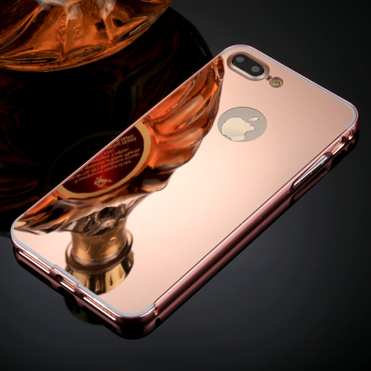 For iPhone 8 Plus & 7 Plus   Separable Electroplating Mirror Push Pull PC Protective Case Back Shell Cover + Metal Bumper Frame