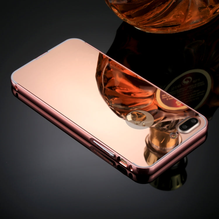 For iPhone 8 Plus & 7 Plus   Separable Electroplating Mirror Push Pull PC Protective Case Back Shell Cover + Metal Bumper Frame