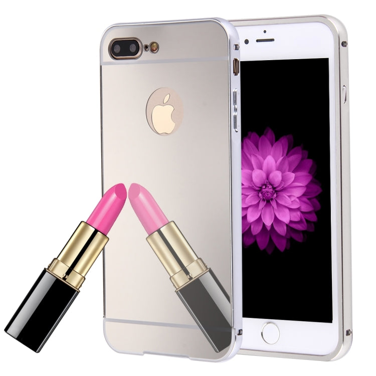 For iPhone 8 Plus & 7 Plus   Separable Electroplating Mirror Push Pull PC Protective Case Back Shell Cover + Metal Bumper Frame