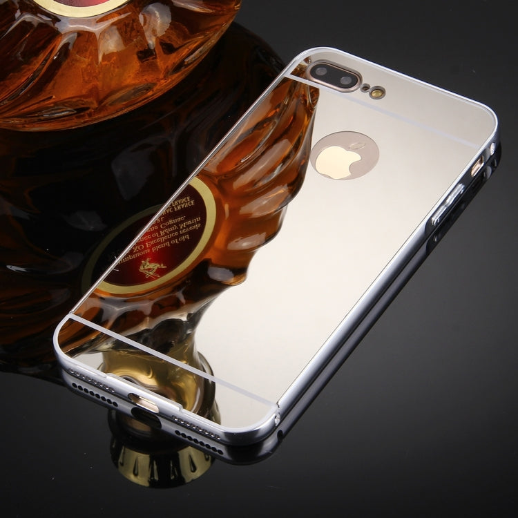 For iPhone 8 Plus & 7 Plus   Separable Electroplating Mirror Push Pull PC Protective Case Back Shell Cover + Metal Bumper Frame