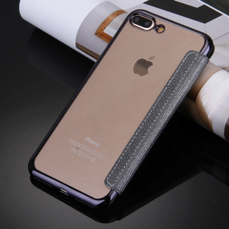 For iPhone 8 Plus & 7 Plus   Cross Texture Electroplating TPU Back Cover Horizontal Flip Leather Case with Call Display ID