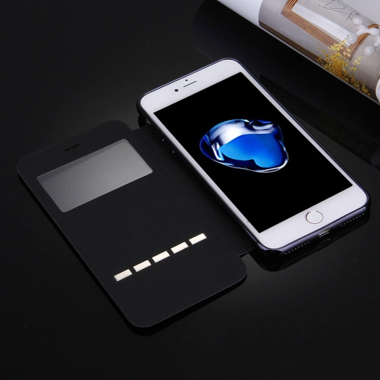 For iPhone 8 Plus & 7 Plus   Cross Texture Electroplating TPU Back Cover Horizontal Flip Leather Case with Call Display ID