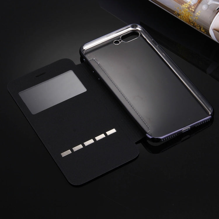 For iPhone 8 Plus & 7 Plus   Cross Texture Electroplating TPU Back Cover Horizontal Flip Leather Case with Call Display ID