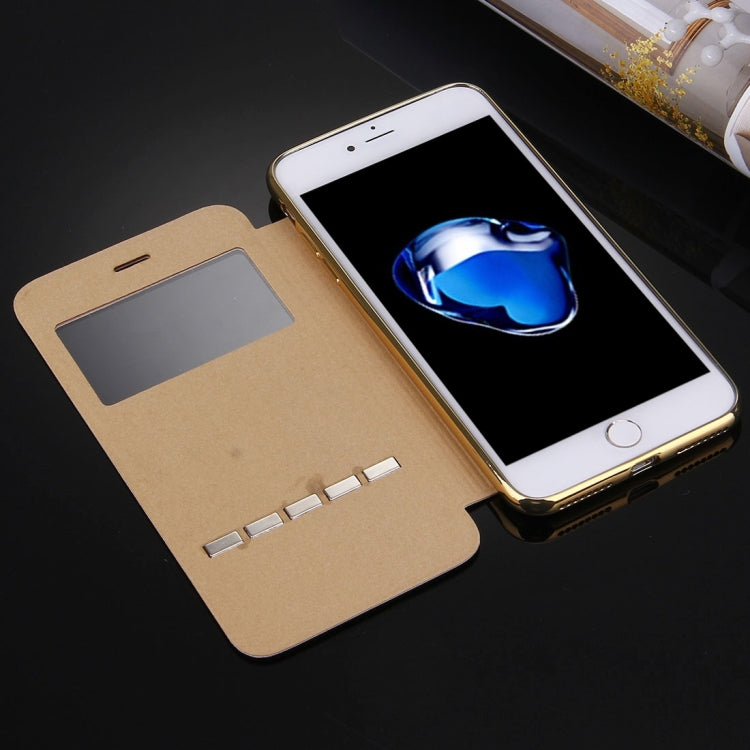 For iPhone 8 Plus & 7 Plus   Cross Texture Electroplating TPU Back Cover Horizontal Flip Leather Case with Call Display ID