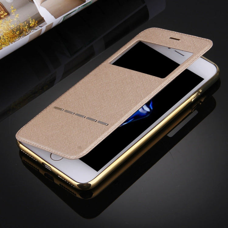For iPhone 8 Plus & 7 Plus   Cross Texture Electroplating TPU Back Cover Horizontal Flip Leather Case with Call Display ID