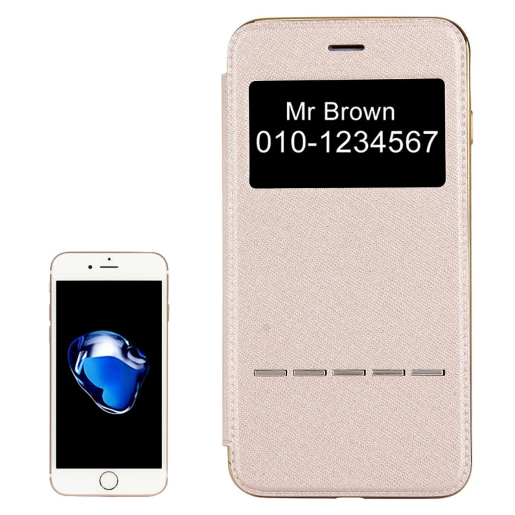 For iPhone 8 Plus & 7 Plus   Cross Texture Electroplating TPU Back Cover Horizontal Flip Leather Case with Call Display ID