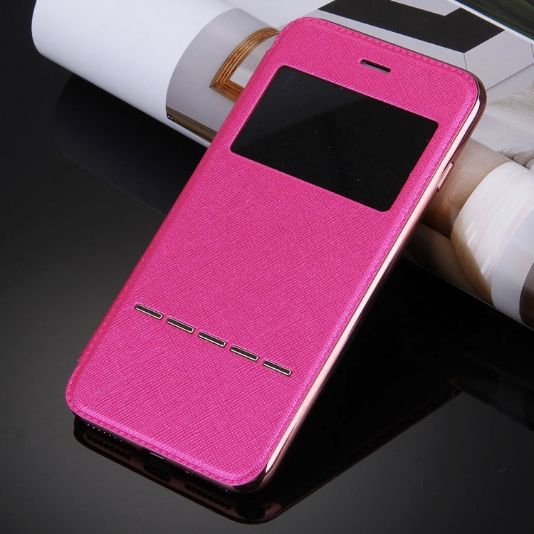 For iPhone 8 Plus & 7 Plus   Cross Texture Electroplating TPU Back Cover Horizontal Flip Leather Case with Call Display ID