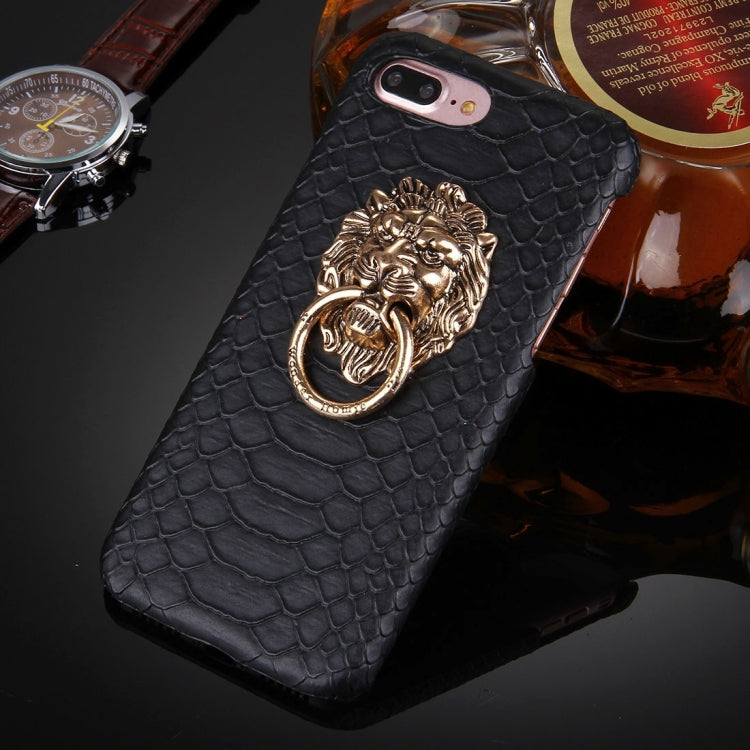 For iPhone 8 Plus & 7 Plus   Snakeskin Texture Paste Skin PC Protective Case with Lion Head Holder