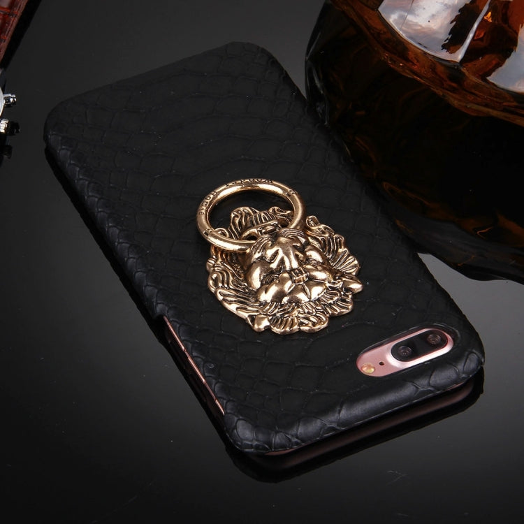 For iPhone 8 Plus & 7 Plus   Snakeskin Texture Paste Skin PC Protective Case with Lion Head Holder